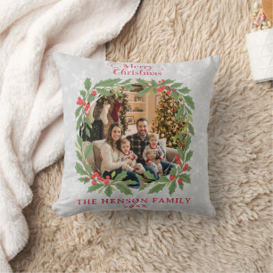 Coussin Couronne de houx élégante Joyeux Noël Photo