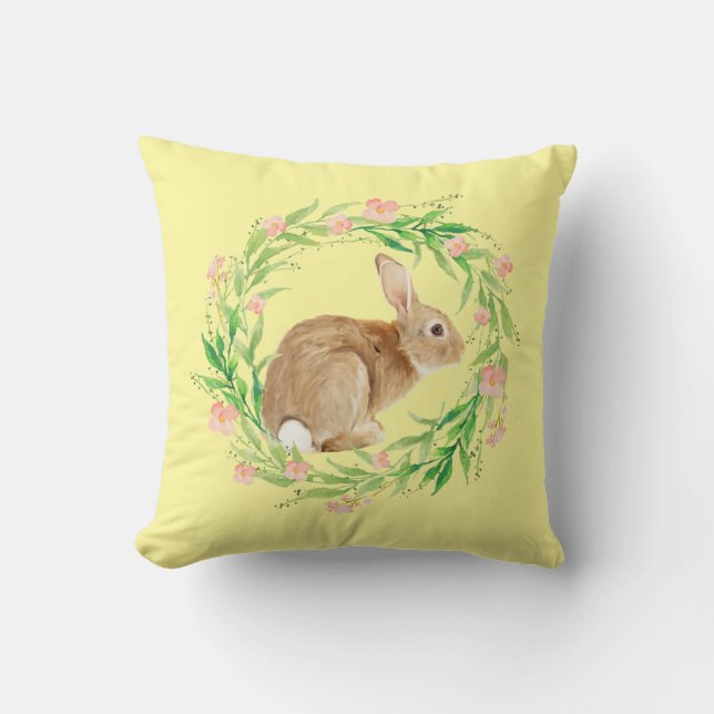 Coussin Couronne de lapin de Pâques jaune (Recto)