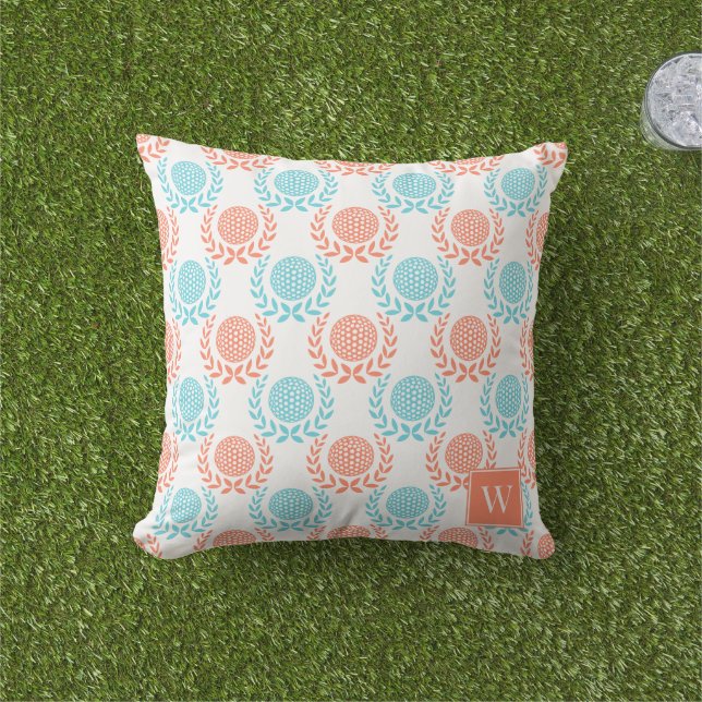 Coussin Couronne de laurier de golf Preppy - Corail et tur (Herbe)