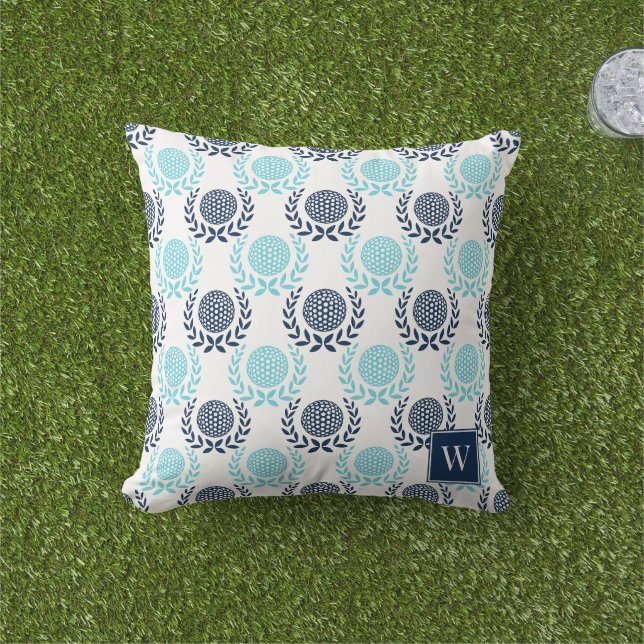 Coussin Couronne de laurier de golf preppy - Navy & Turquo (Herbe)