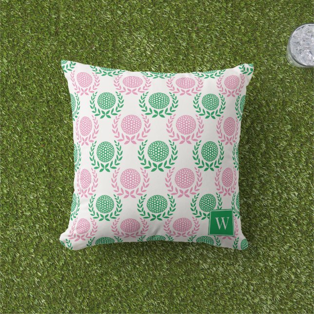 Coussin Couronne de laurier de golf preppy - Rose et vert (Herbe)