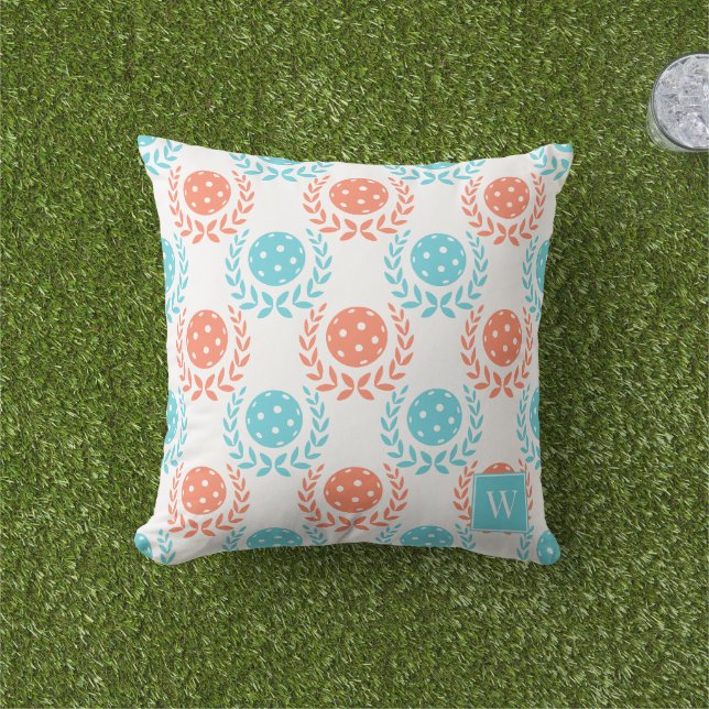 Coussin Couronne de laurier de pickleball chic – Corail Tu (Herbe)