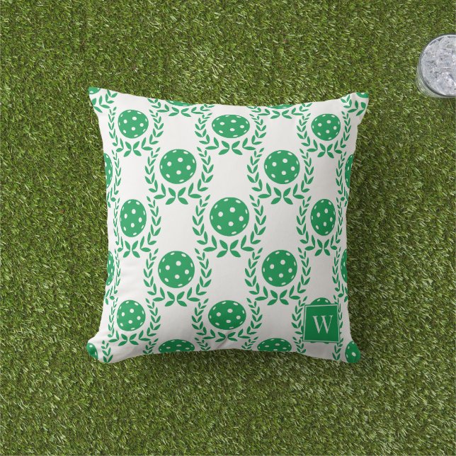 Coussin Couronne de laurier de pickleball chic – Vert & Bl (Herbe)