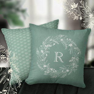 Coussin Couronne de lettre botanique blanche R