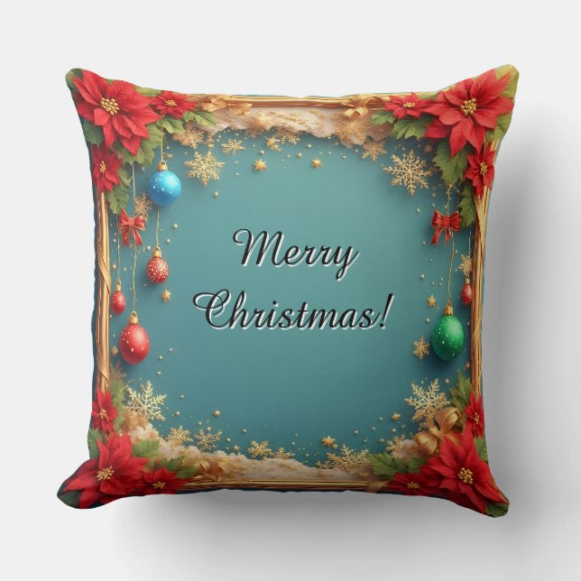 Coussin Couronne de Noël avec Poinsettias (Recto)
