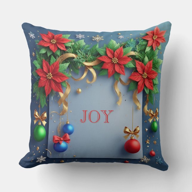 Coussin Couronne de Noël avec Poinsettias (Recto)