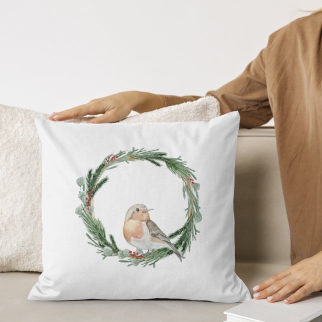 Coussin Couronne de Noël avec un oiseau (Créateur téléchargé)