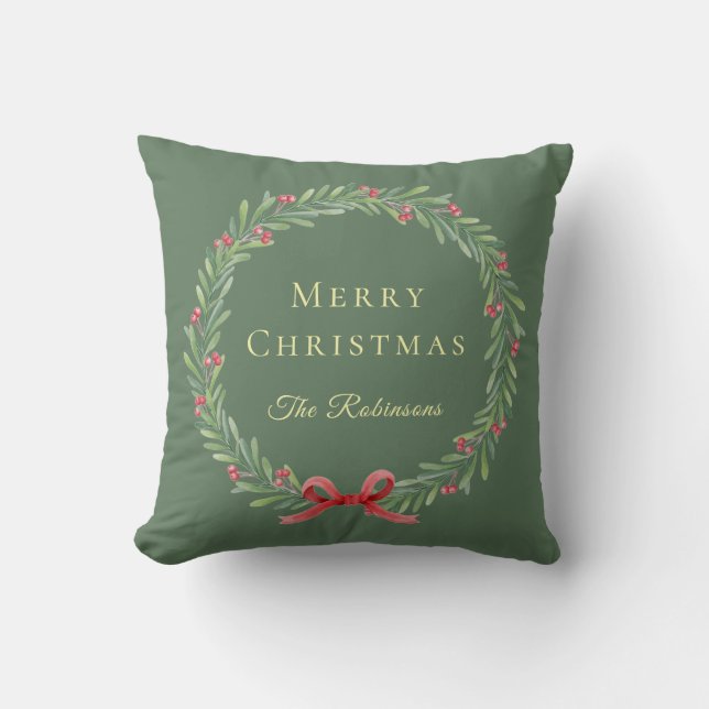 Coussin Couronne de Noël botanique écriture moderne (Recto)