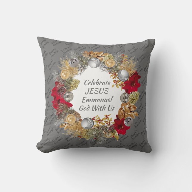 Coussin Couronne de Noël | CÉLÉBRER JÉSUS | Silver Grey (Recto)