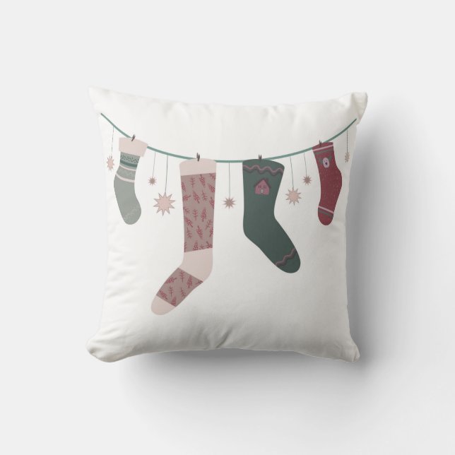 Coussin Couronne de Noël de chaussettes joyeuses (Recto)