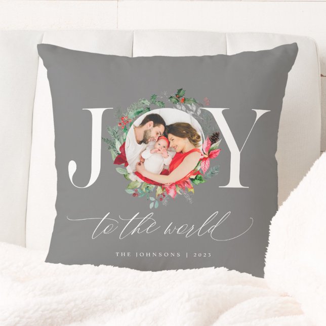 Coussin Couronne de Noël élégante grise et argentée Joie (Créateur téléchargé)