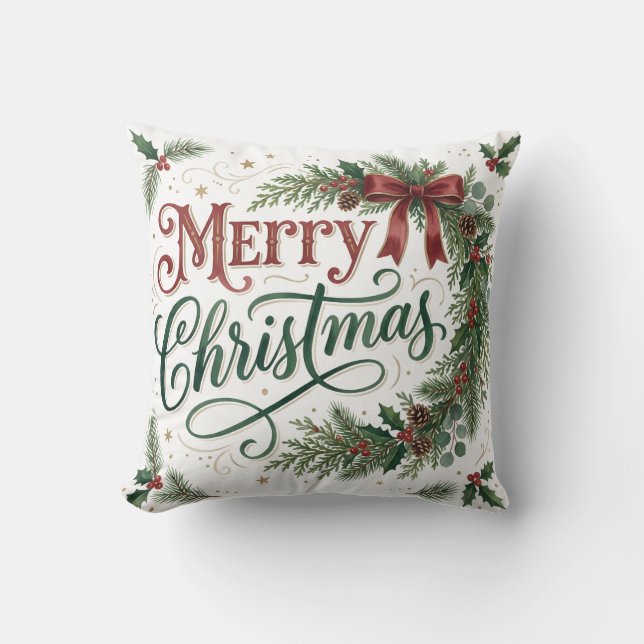 Coussin Couronne de Noël en lettrage manuel (Recto)