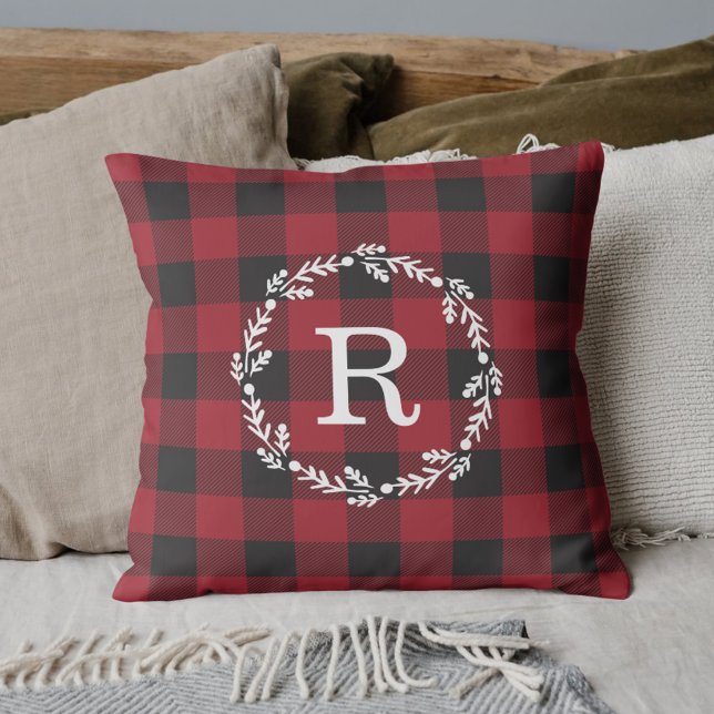 Coussin Couronne de Noël en Vichy Rouge Rustique avec Init (Créateur téléchargé)