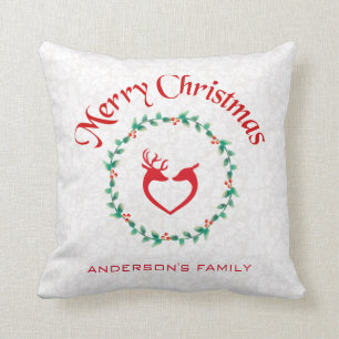 Coussin Couronne De Noël Et Cerf En Forme De Coeur