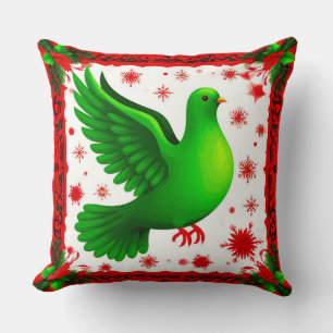 Coussin Couronne de Noël festive avec colombe verte