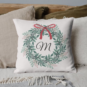 Coussin Couronne de Noël festive personnalisée avec initia