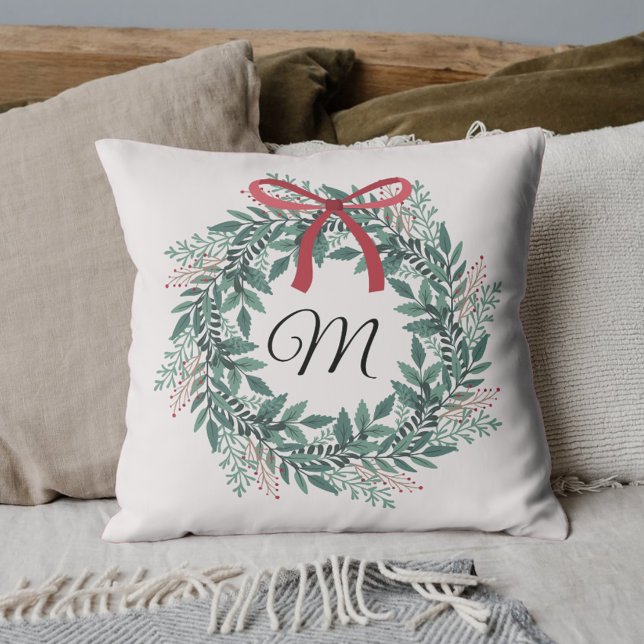 Coussin Couronne de Noël festive personnalisée avec initia (Créateur téléchargé)
