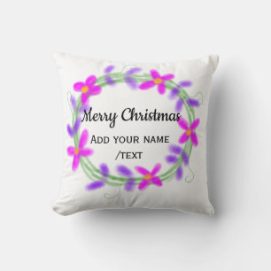 Coussin Couronne de Noël guirlande aquarelle colorée ajout
