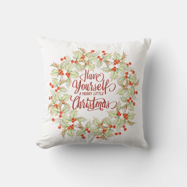 Coussin Couronne de Noël joyeux (Recto)