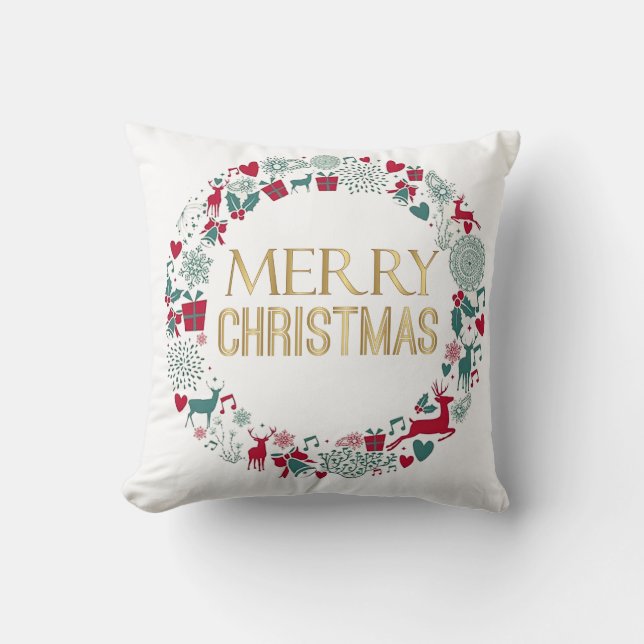 Coussin couronne de Noël Joyeux voeux de Noël (Recto)