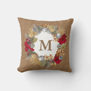 Coussin Couronne de Noël MONOGRAMME Beige