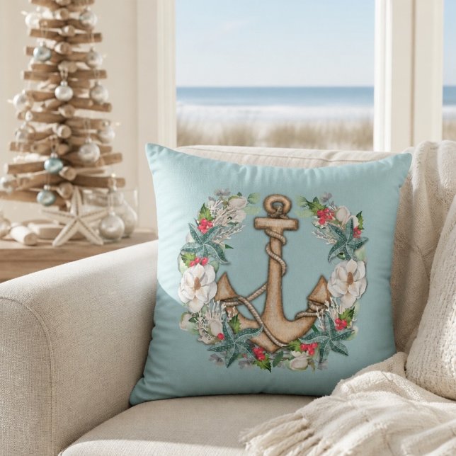 Coussin Couronne de Noël nautique & Ancre (Créateur téléchargé)