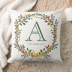Coussin Couronne de Noël Nom de famille Monogramme