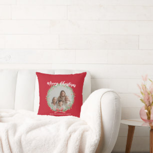 Coussin Couronne de Noël Photo personnalisée Famille N