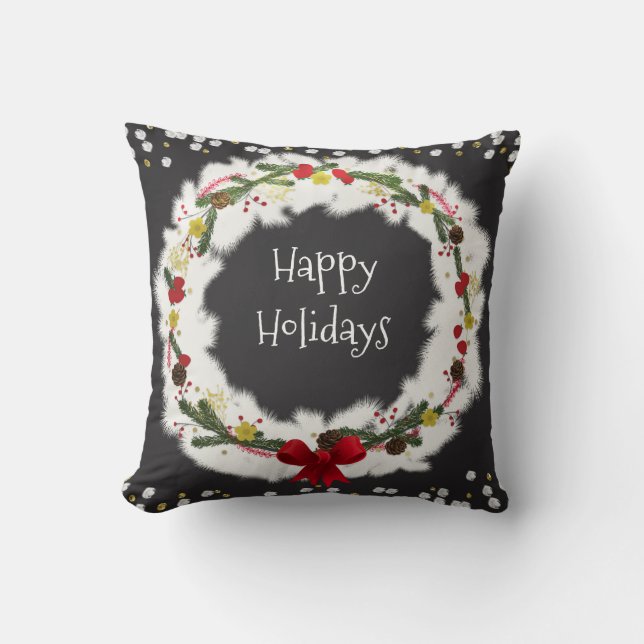 Coussin Couronne de Noël rustique en pin blanc Élégante (Recto)