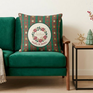 Coussin Couronne de Noël Tartan Nouvellement Mariés Couple