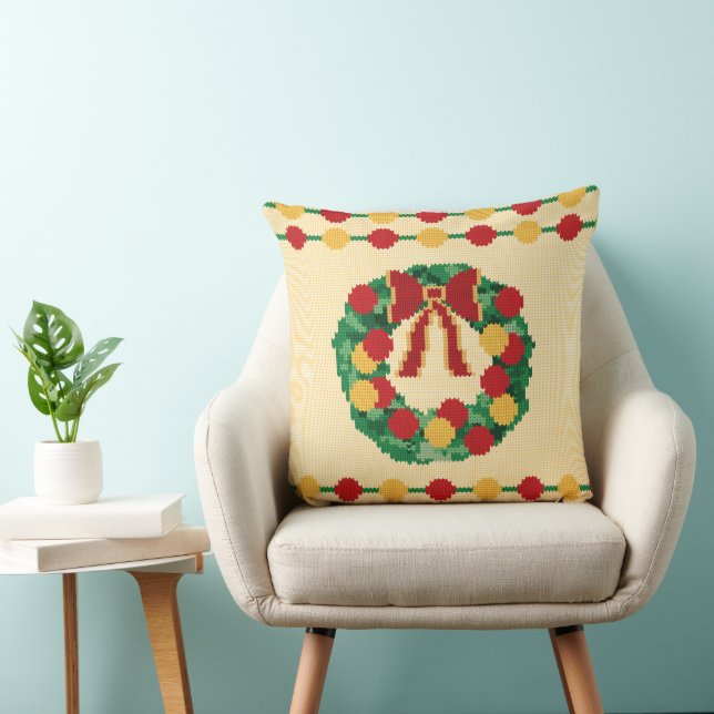 Coussin Couronne de Noël tricotée (Chaise)