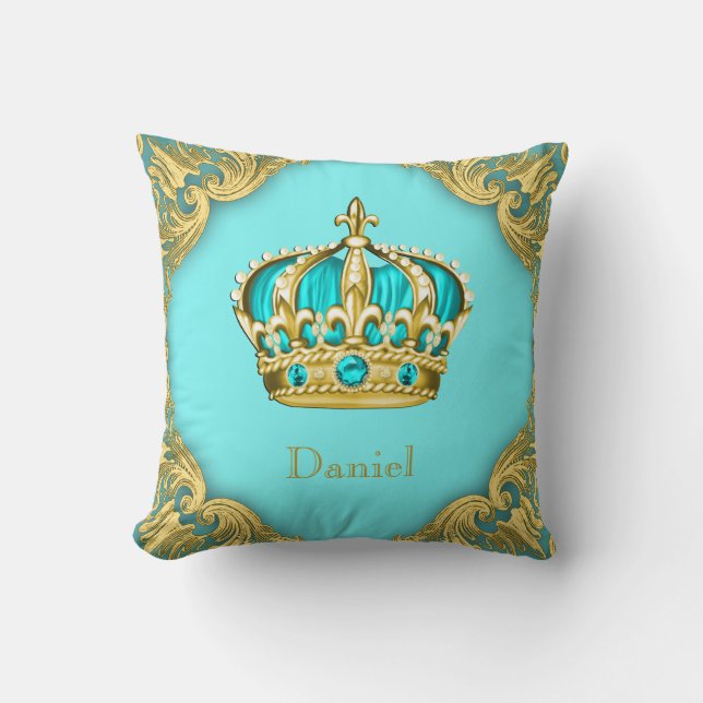 Coussin Couronne de prince en or bleu Décoration de nurser (Recto)