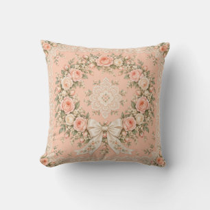 Coussin Couronne de rose pêche Ruban dentelle Bordure