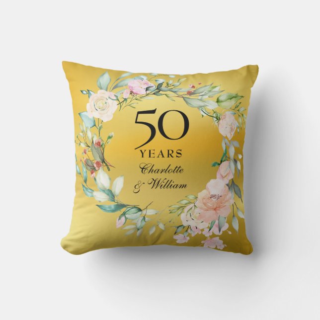 Coussin Couronne de roses en feuille d'or pour 50e anniver (Recto)
