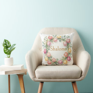 Coussin Couronne de tulipes eucalyptus, Shalom aquarelle o