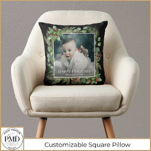 Coussin Couronne de verdure pour les fêtes avec photo 