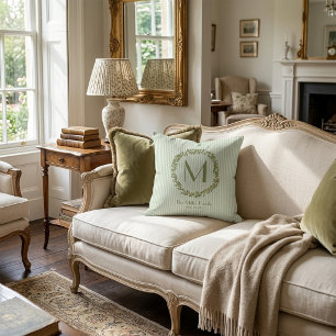 Coussin Couronne d'olive personnalisée avec monogramme rec