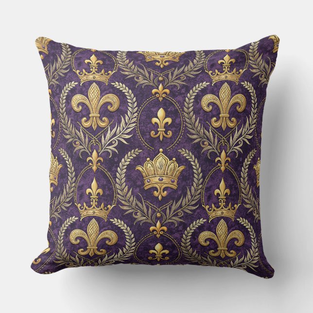 Coussin Couronne d'or Fleur-de-lis Impression de motif roy (Recto)