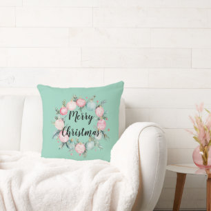 Coussin Couronne d'ornement rose de la menthe de Noël