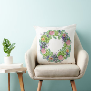 Coussin Couronne florale aquarelle succulente