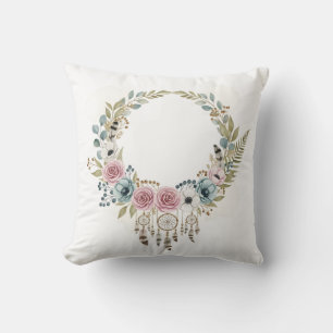 Coussin Couronne florale attrape-rêves bohème aquarelle