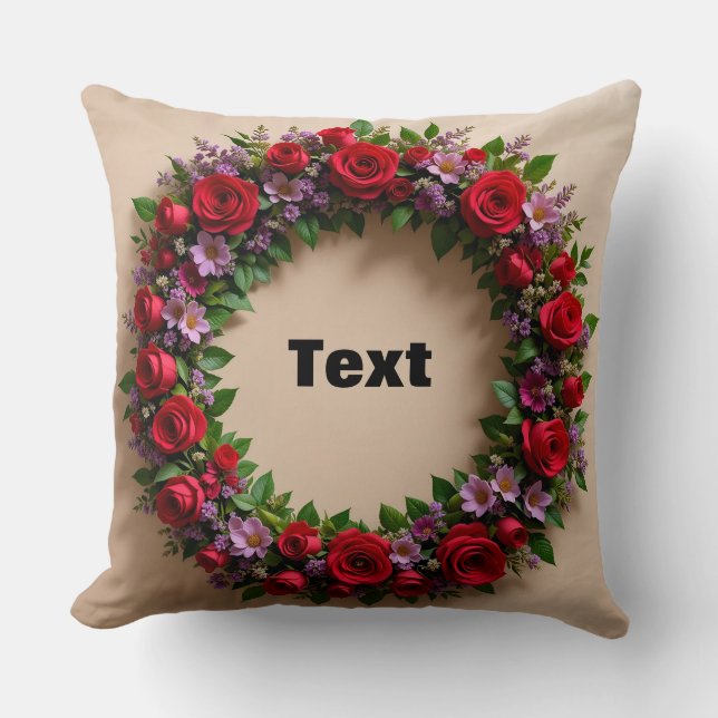 Coussin Couronne florale avec des roses rouges et des fleu (Recto)
