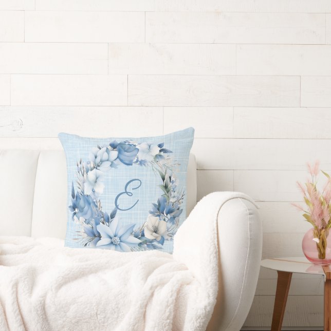 Coussin Couronne florale bleu monogramme (Canapé)