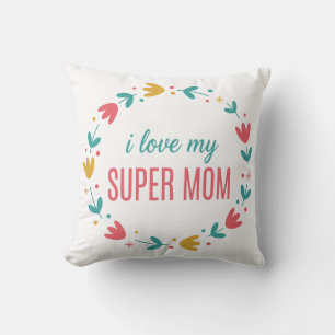 Coussin Couronne florale colorée Je t'aime ma super maman