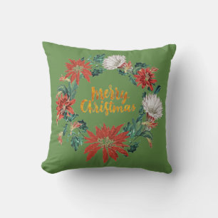 Coussin Couronne florale de Noël en Brushscript doré sur f