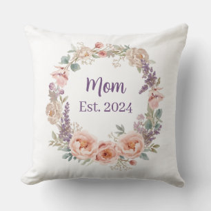 Coussin Couronne florale de pivoine rose aquarelle pour la