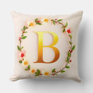 Coussin Couronne florale de style personnalisé avec lettre