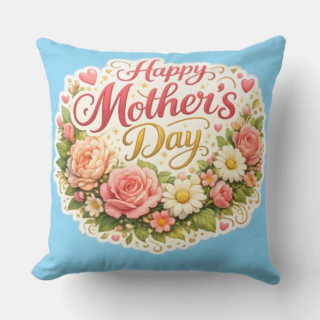 Coussin Couronne florale élégante de joyeuse fête des Mère (Recto)