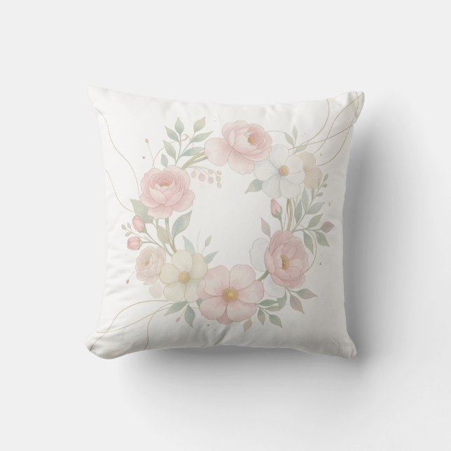 Coussin Couronne florale élégante pastel rose, design bota (Recto)