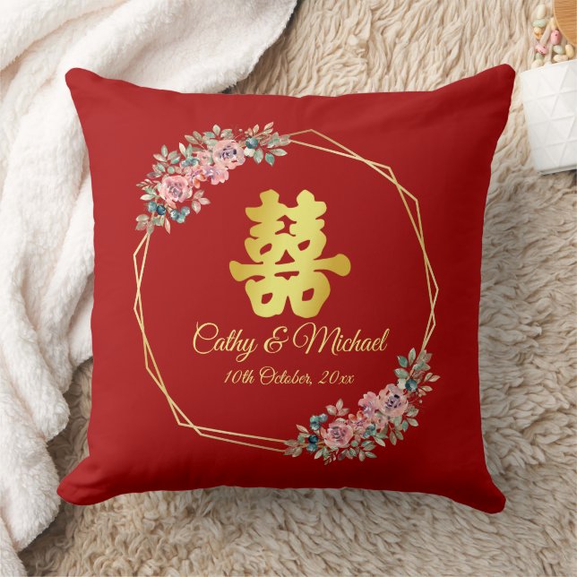 Coussin Couronne florale géométrique en or rouge pour mari (Couverture)